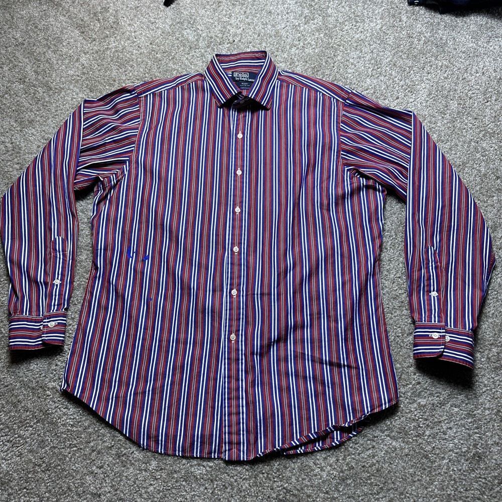 Polo Ralph Lauren Shirt Mens 16.5 L  Red Blue Striped Button Down Cowboy Western